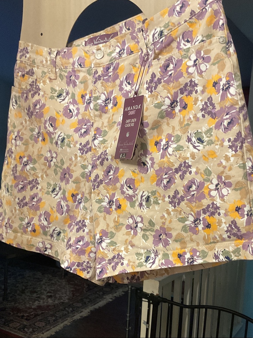 Gloria Vanderbilt Floral Print Shorts in Lavender, Yellow, Cream